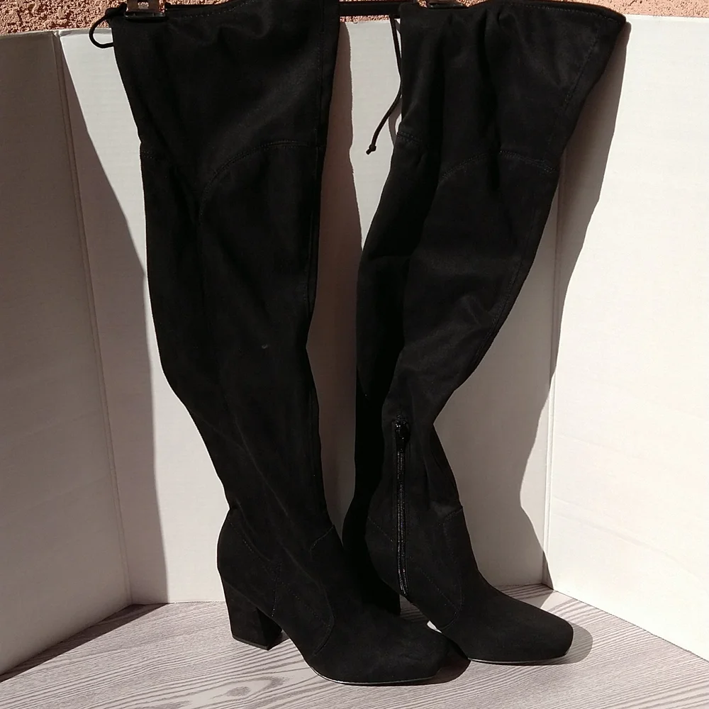 Unisa Quesia Black Faux Suede Over-The-Knee Boots